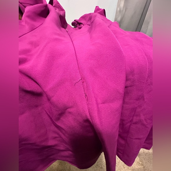 Black Halo Bambi Mini Dress Puff Sleeve Skirt Pockets Berry Plum Sz 12 NWT $415 - Picture 5 of 7